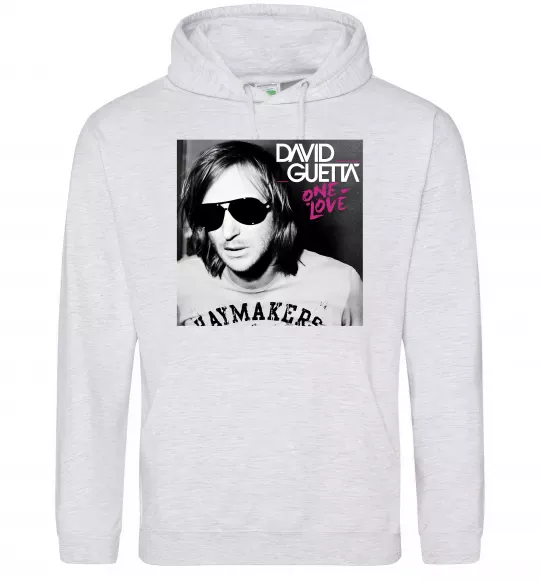 Женская толстовка (худи) David Guetta One love Серый меланж фото