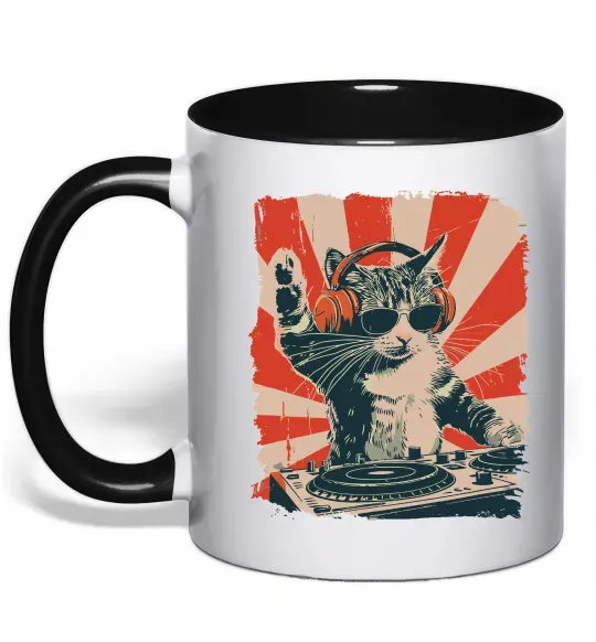 Чашка с цветной ручкой Cat DJ Черный фото