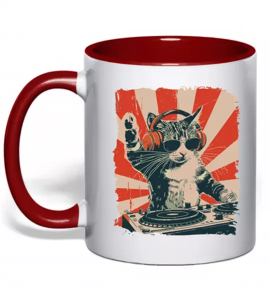 Чашка с цветной ручкой Cat DJ Красный фото