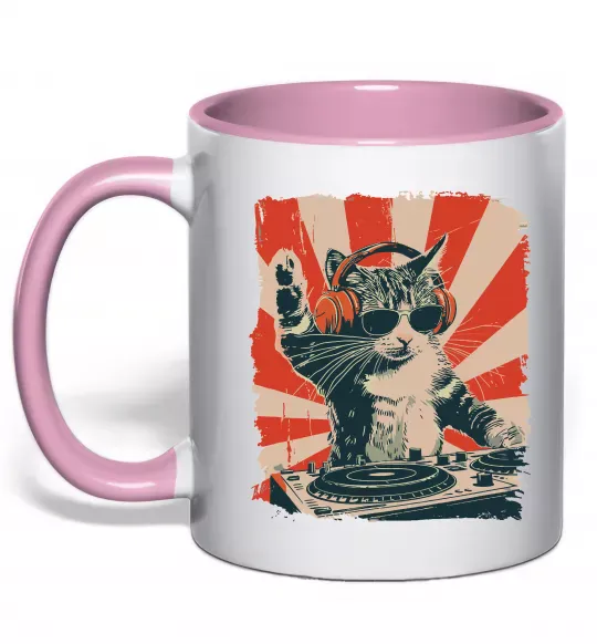 Чашка с цветной ручкой Cat DJ Нежно розовый фото