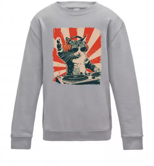 Детский Свитшот Cat DJ Серый меланж фото
