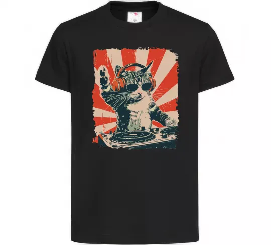 Детская футболка Cat DJ Черный фото