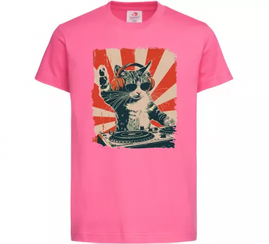 Детская футболка Cat DJ Ярко-розовый фото