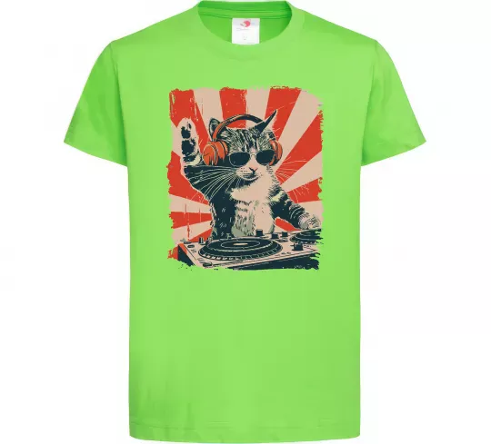 Детская футболка Cat DJ Лаймовый фото