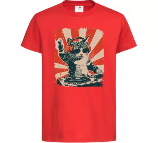 Детская футболка Cat DJ Красный фото