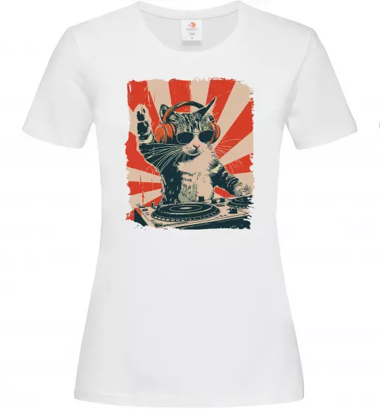 Женская футболка Cat DJ Белый фото