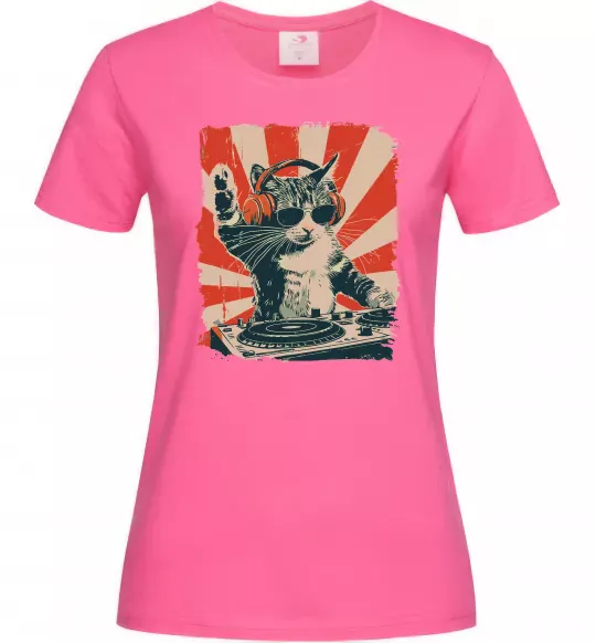 Женская футболка Cat DJ Ярко-розовый фото