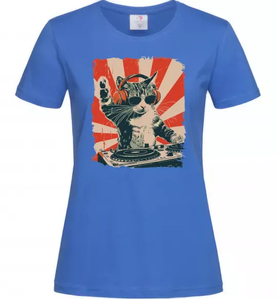 Женская футболка Cat DJ Ярко-синий фото