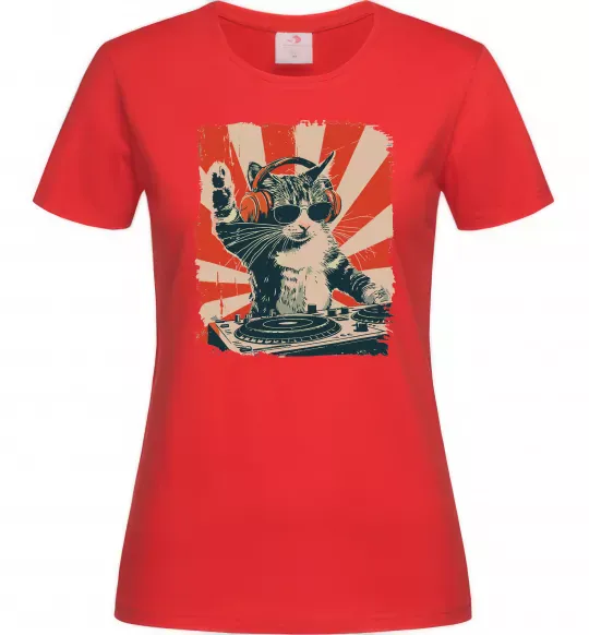Женская футболка Cat DJ Красный фото
