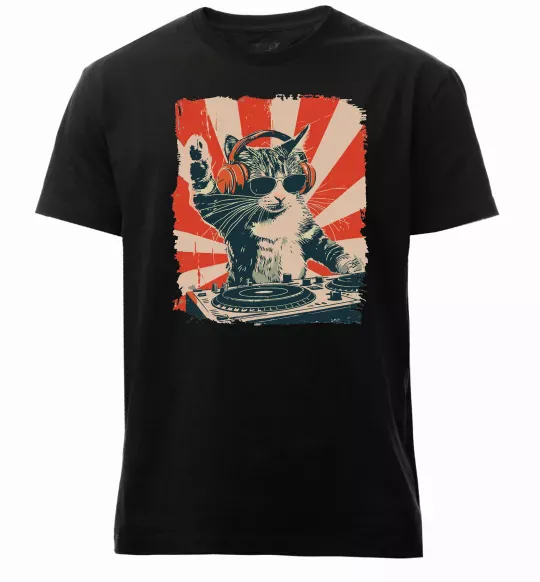 Мужская премиум футболка Cat DJ Черный фото