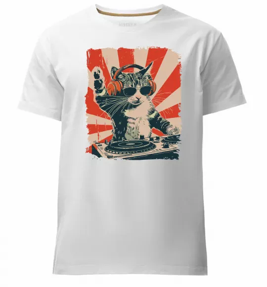 Мужская премиум футболка Cat DJ Белый фото