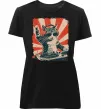 Женская премиум футболка Cat DJ Черный фото