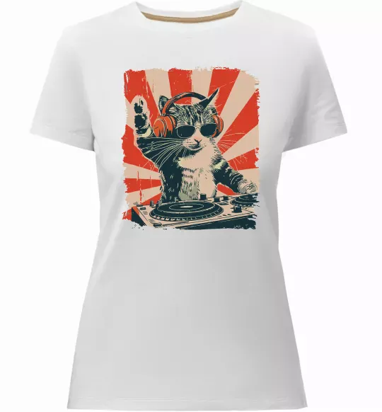 Женская премиум футболка Cat DJ Белый фото
