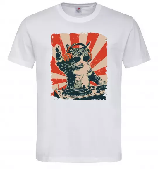 Мужская футболка Cat DJ Белый фото