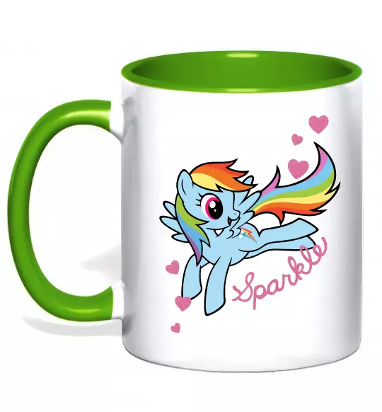 Чашка с цветной ручкой Sparkle rainbow dash pony Зеленый фото