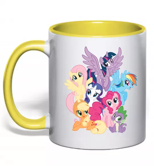 Чашка з кольоровою ручкою Ponies Сонячно жовтий фото