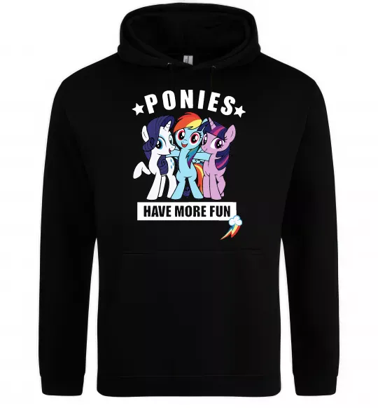 Женская толстовка (худи) Ponies have more fun Черный фото