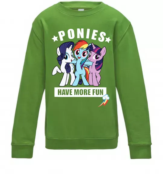 Детский Свитшот Ponies have more fun Лаймовый фото