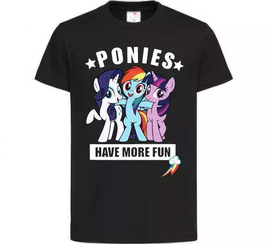 Дитяча футболка Ponies have more fun Чорний фото