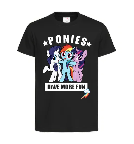 Дитяча футболка Ponies have more fun Чорний фото