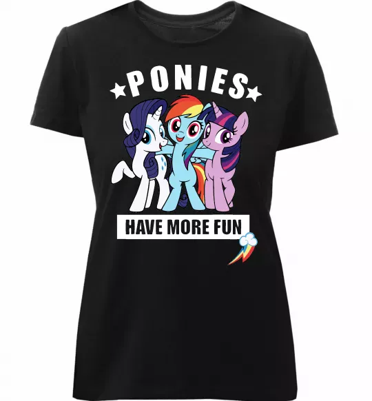 Женская премиум футболка Ponies have more fun Черный фото