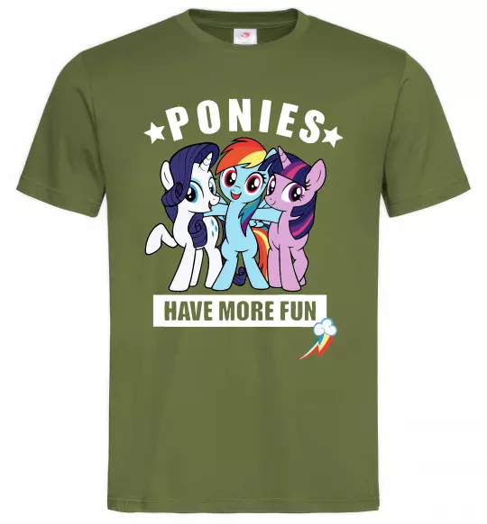 Мужская футболка Ponies have more fun Оливковый фото