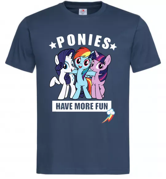 Мужская футболка Ponies have more fun Темно-синий фото