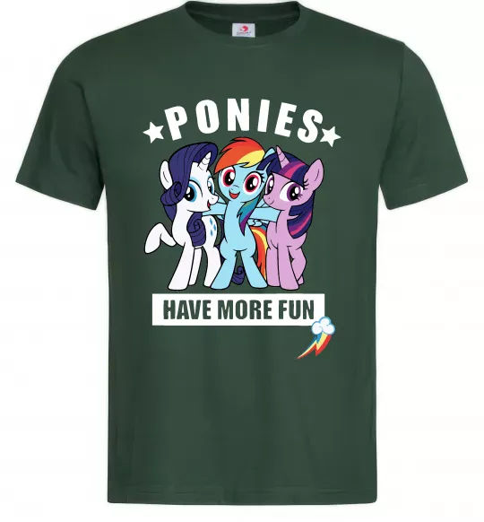 Мужская футболка Ponies have more fun Темно-зеленый фото