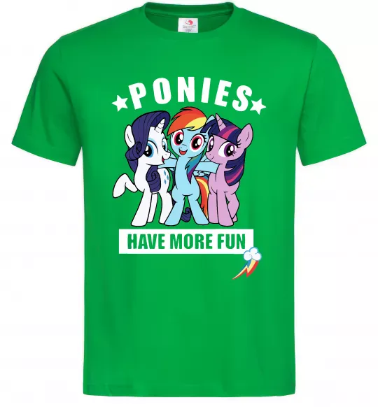 Мужская футболка Ponies have more fun Зеленый фото