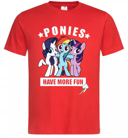 Мужская футболка Ponies have more fun Красный фото