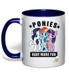 Чашка с цветной ручкой Ponies have more fun Глубокий темно-синий фото