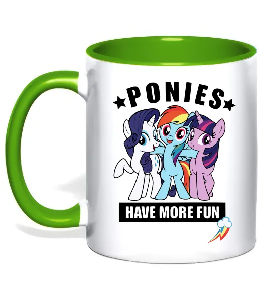 Чашка с цветной ручкой Ponies have more fun Лаймовый фото