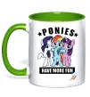 Чашка с цветной ручкой Ponies have more fun Лаймовый фото