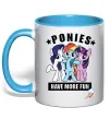 Чашка с цветной ручкой Ponies have more fun Голубой фото