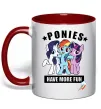 Чашка с цветной ручкой Ponies have more fun Красный фото