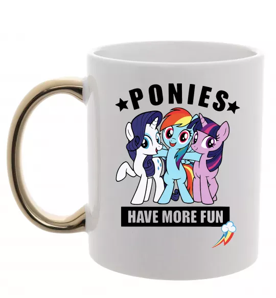 Чашка с цветной ручкой Ponies have more fun Золото фото