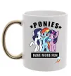 Чашка с цветной ручкой Ponies have more fun Золото фото