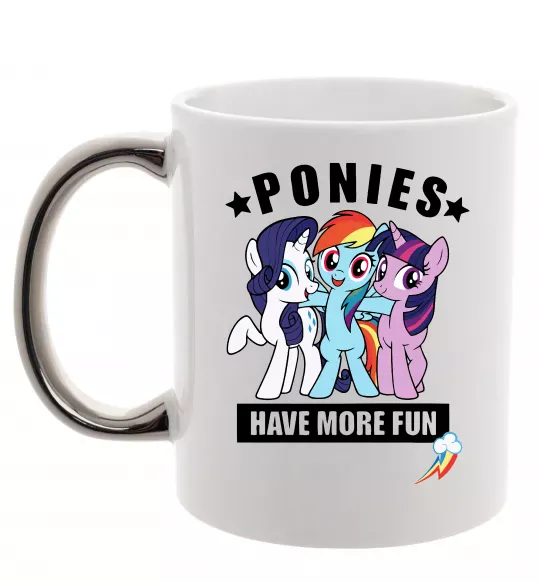 Чашка с цветной ручкой Ponies have more fun Серебро фото