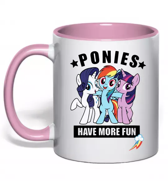 Чашка с цветной ручкой Ponies have more fun Нежно розовый фото