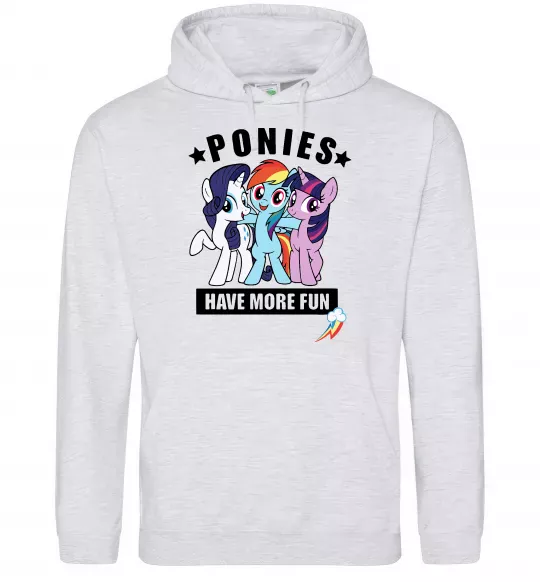 Мужская толстовка (худи) Ponies have more fun Серый меланж фото