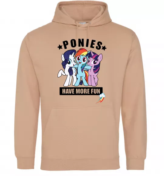 Мужская толстовка (худи) Ponies have more fun Песочный фото