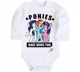 Детский боди Ponies have more fun Белый фото