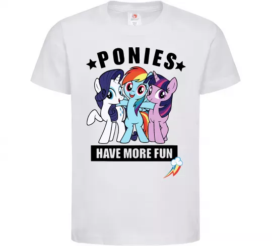 Дитяча футболка Ponies have more fun Білий фото
