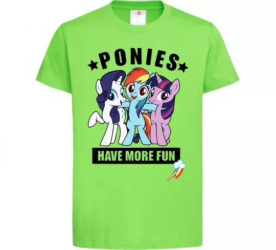 Дитяча футболка Ponies have more fun Лаймовий фото