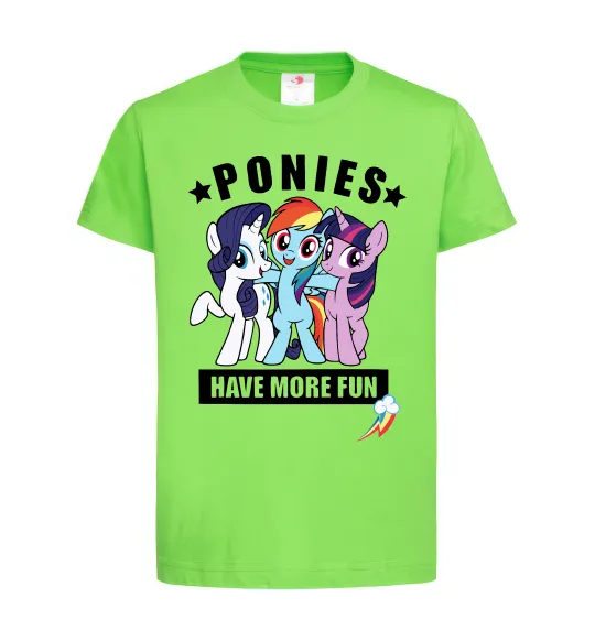 Дитяча футболка Ponies have more fun Лаймовий фото