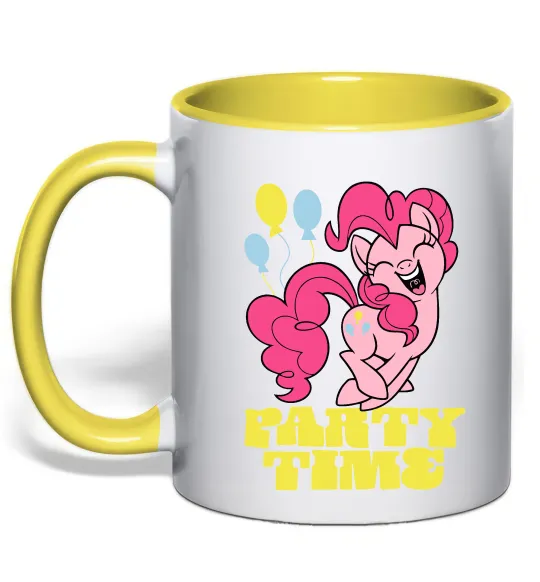 Чашка с цветной ручкой Party time pony Лимонный фото