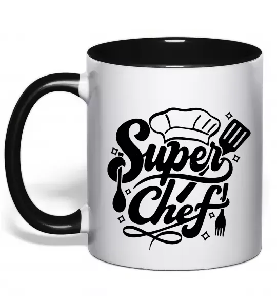 Чашка з кольоровою ручкою Супер Шеф Чорний фото