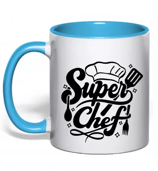 Чашка з кольоровою ручкою Супер Шеф Блакитний фото