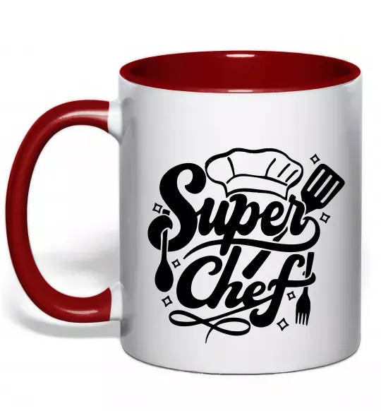 Чашка з кольоровою ручкою Супер Шеф Червоний фото