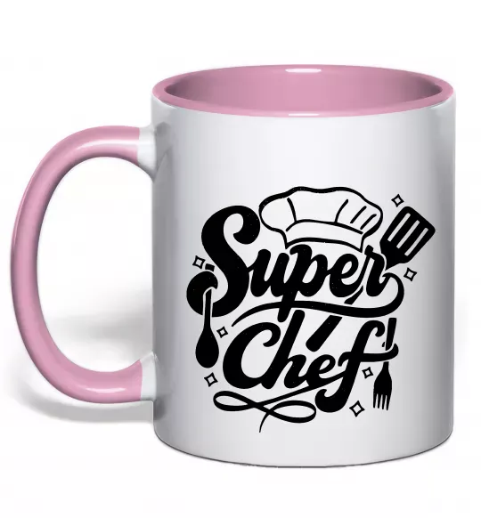 Чашка з кольоровою ручкою Супер Шеф Ніжно рожевий фото